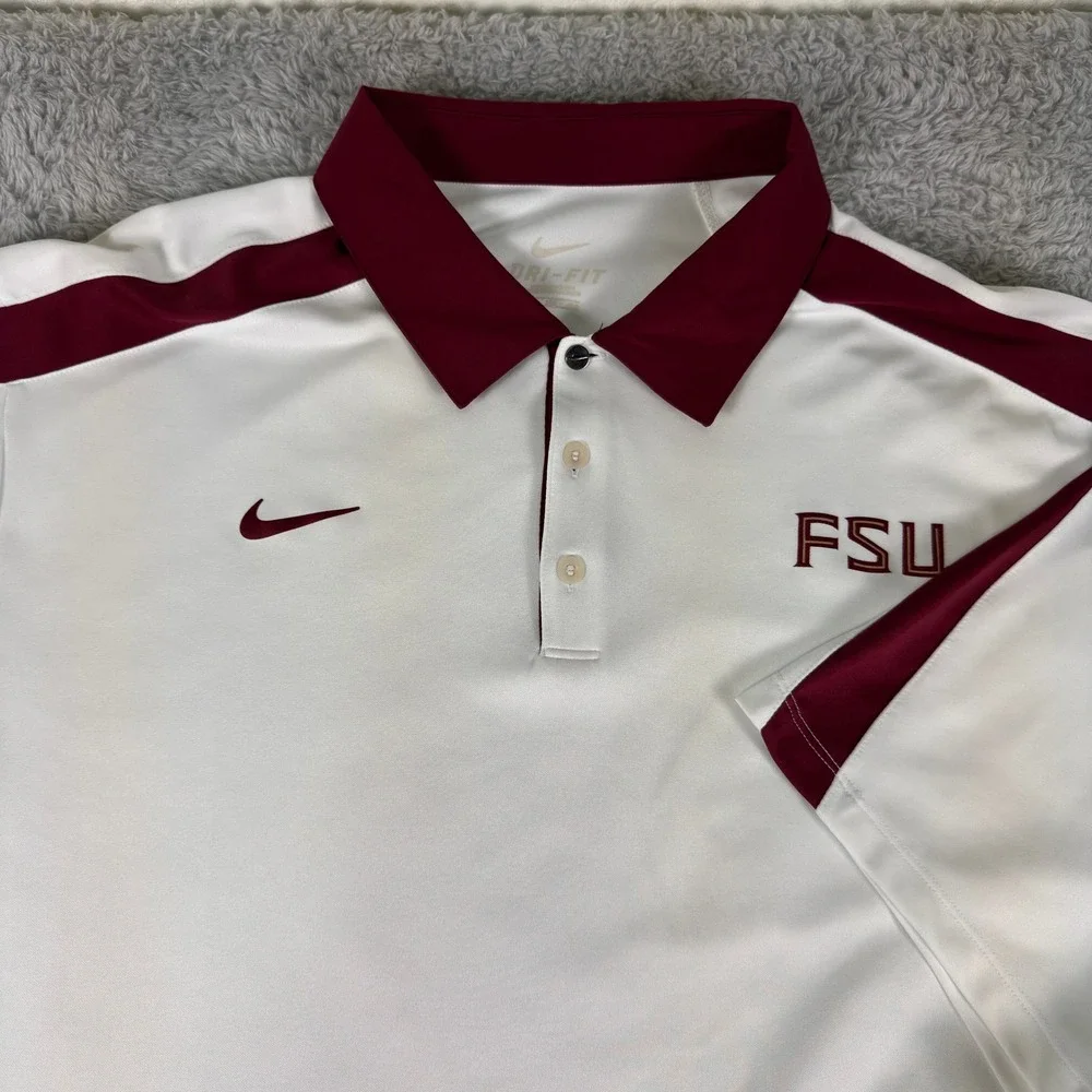 Nike FSU Florida State Seminoles Dri-FIT‎ Polo 2XL Shirt Mens White Garnet XL